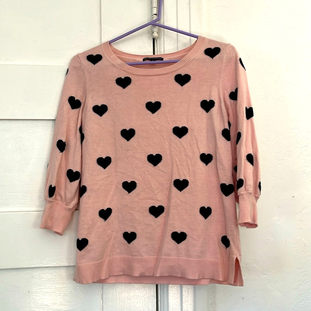 Adrianna Papell Black & Pink Heart Sweater